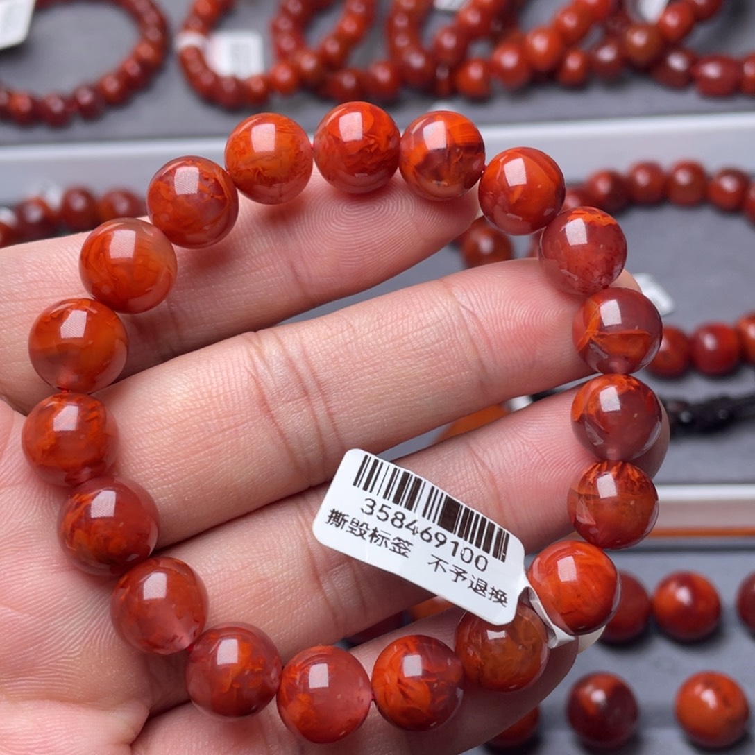 木***夕南红玛瑙未镶嵌南红玉石11mm瓦西牛血原矿火焰纹手串