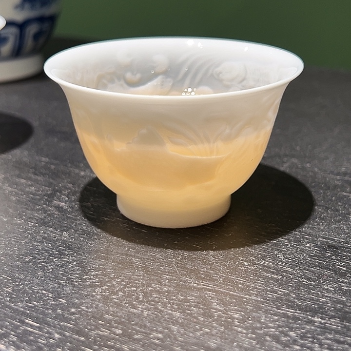 间***烂超薄胎内模印鱼藻杯