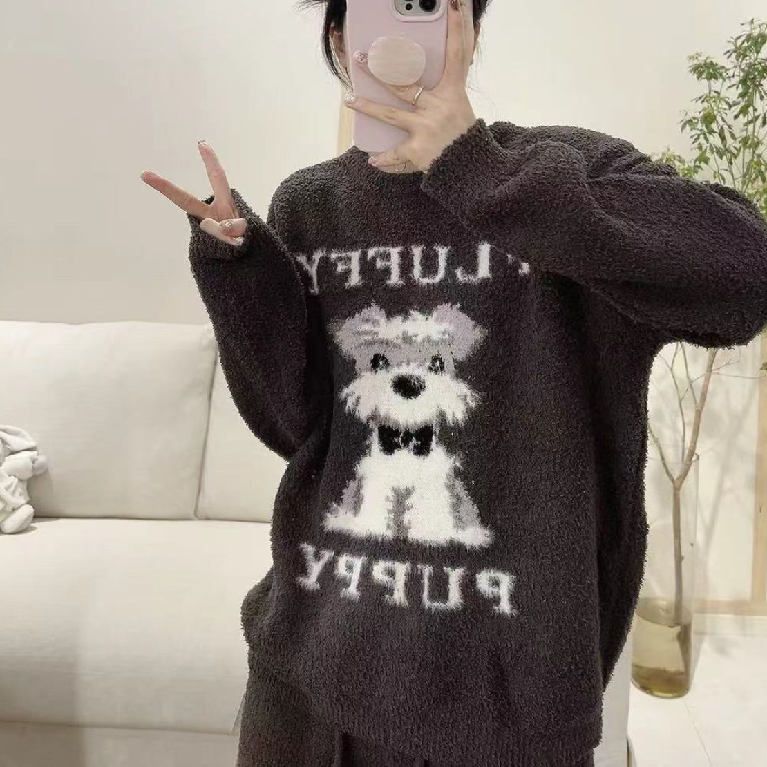 25新款专柜同款正品欧趣小晴调秋冬半边绒卡通小狗可爱家居服套装