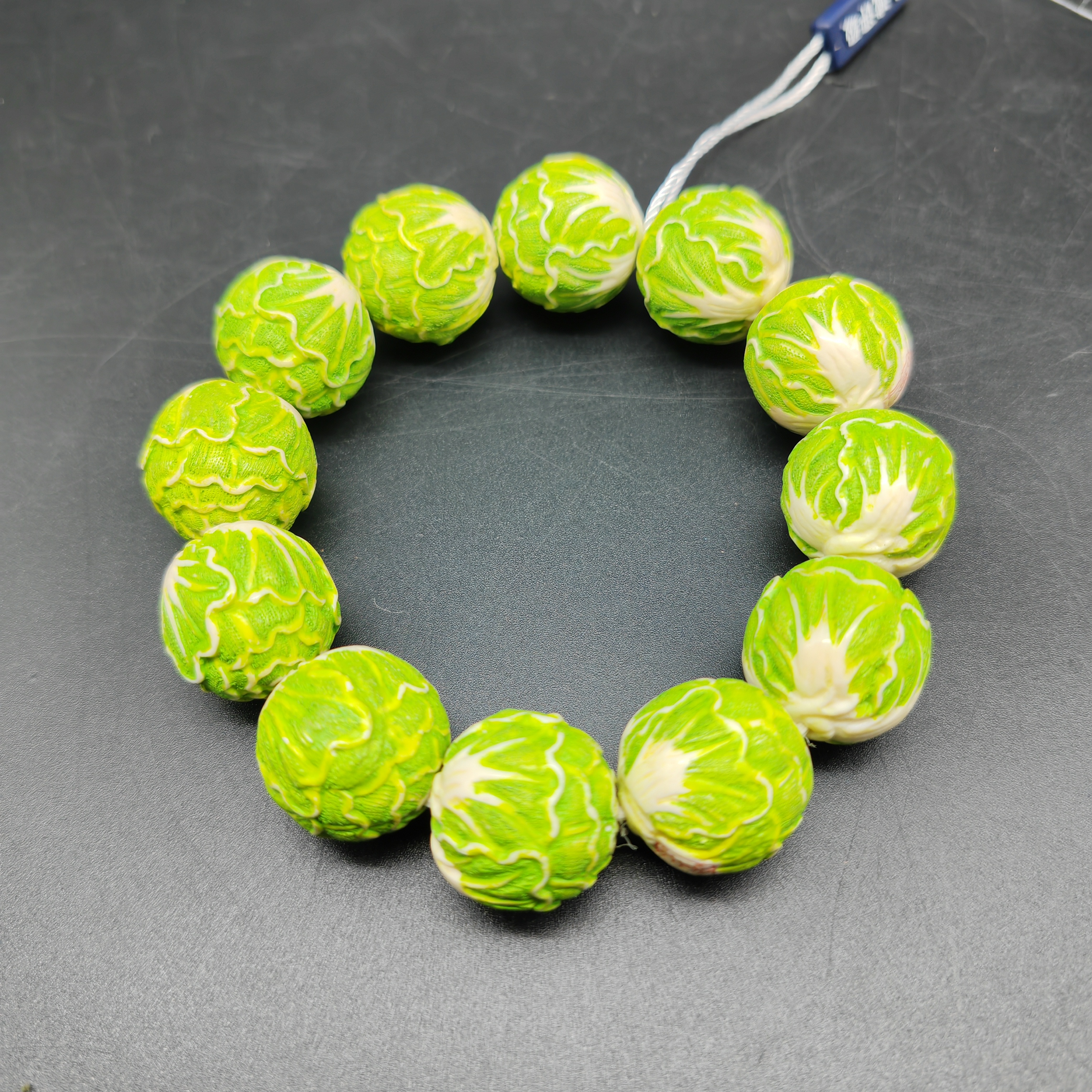 旧藏 猛犸牙雕彩绘白菜手串 90190 Y豆