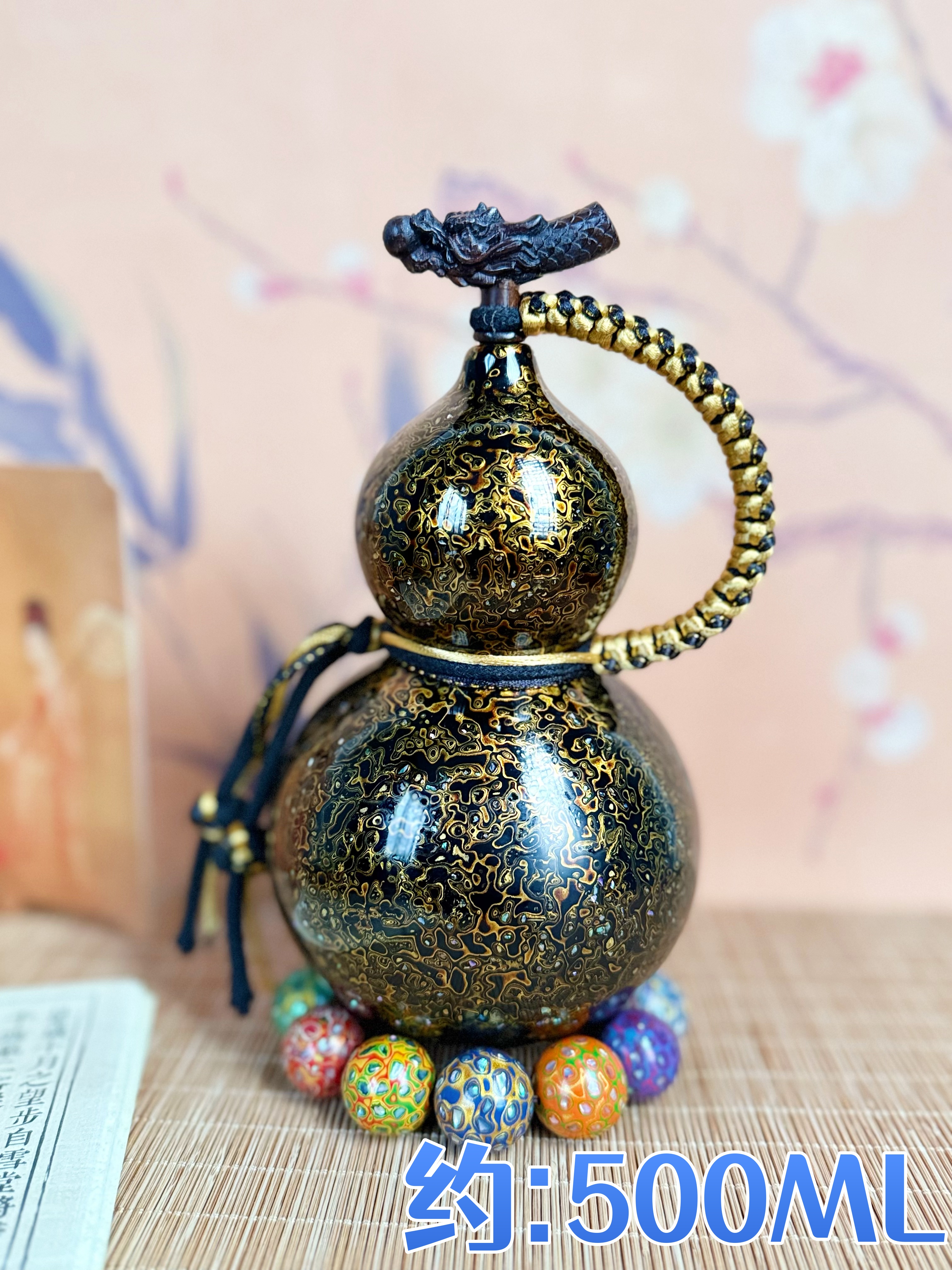 非遗大漆葫芦可装热水酒水犀皮漆黑金纹理精美款式