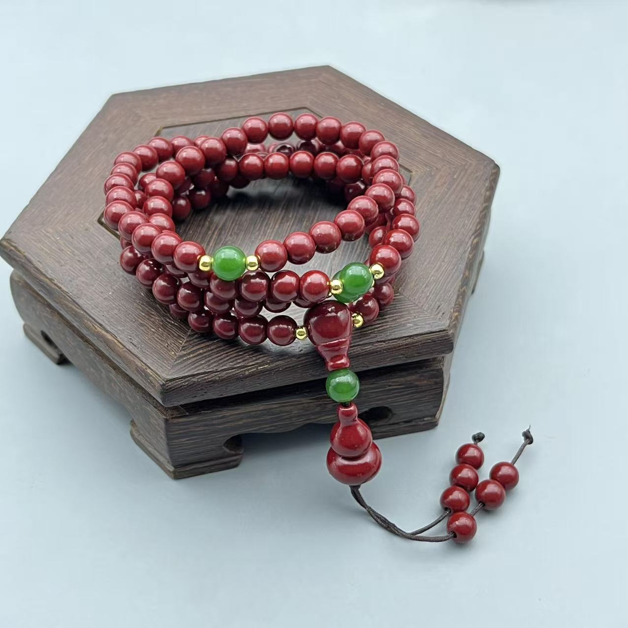 含辰砂工艺品ZB322-经典紫色雕刻葫芦多圈手链6mm