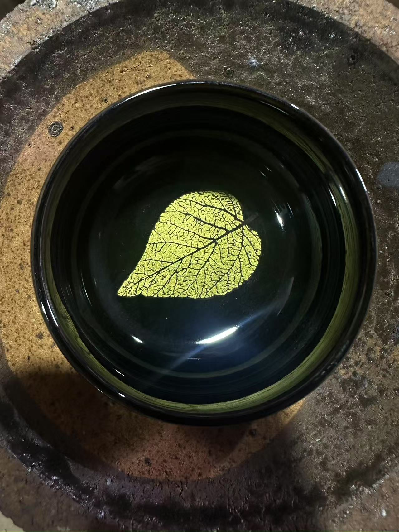 建窑建盏 千里江山  黄金叶盏