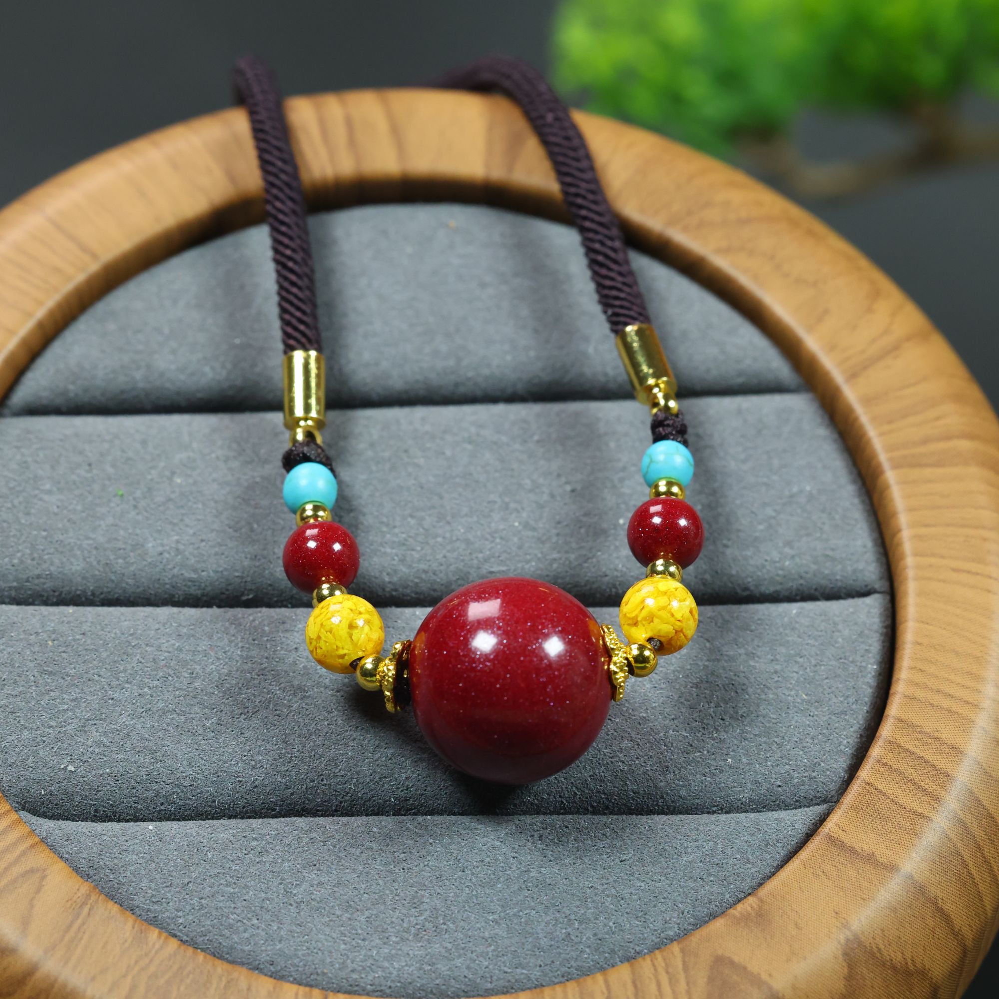 含辰砂工艺品高含量朱砂紫金砂转运珠项链