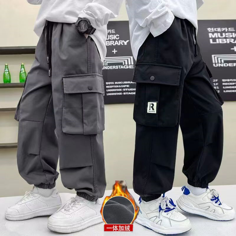 【一体加绒】冬季男童工装裤中大童秋冬款加绒休闲款2402-