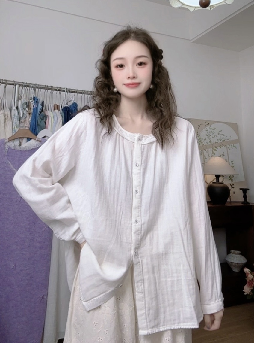 【小花边】2025秋上新花边圆领开扣长袖婴儿棉衬衫日系