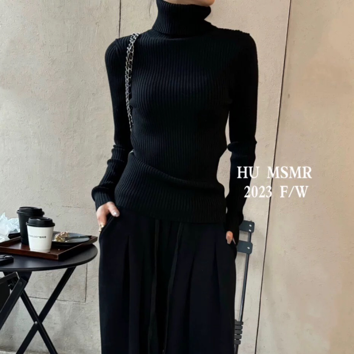 大萍子家 黑色高领套头毛衣0046