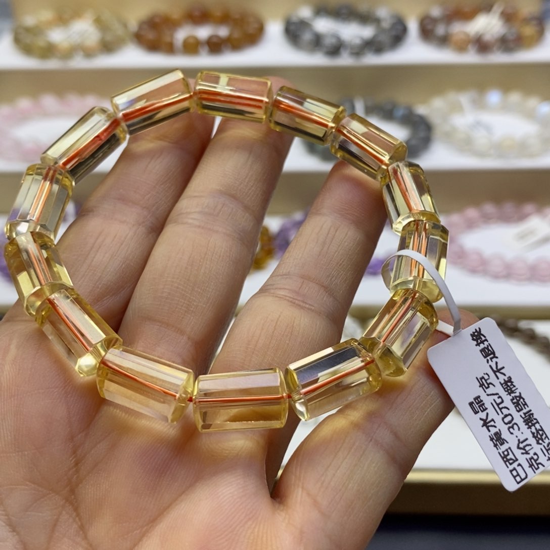 水晶手链未镶嵌巴西黄桶珠刻面