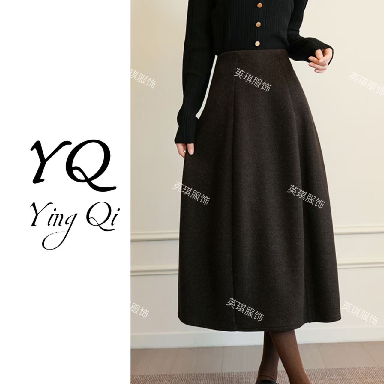 【英琪】“西装羊毛”花苞裙防扎厚款 绵羊毛混纺高级感垂坠毛呢A字裙