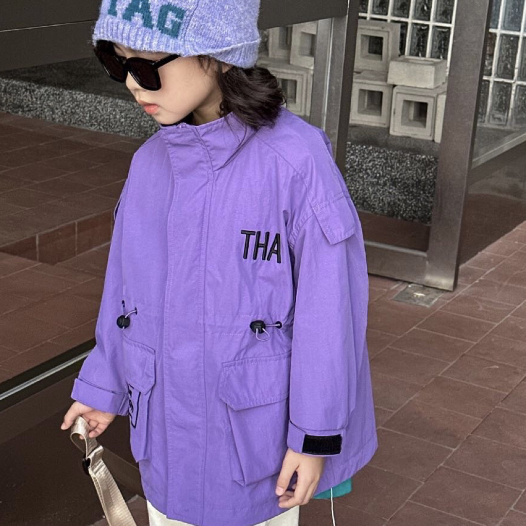 85818#大童木瓜汁秋季款女童女孩风衣外套洋气百搭休闲宽松