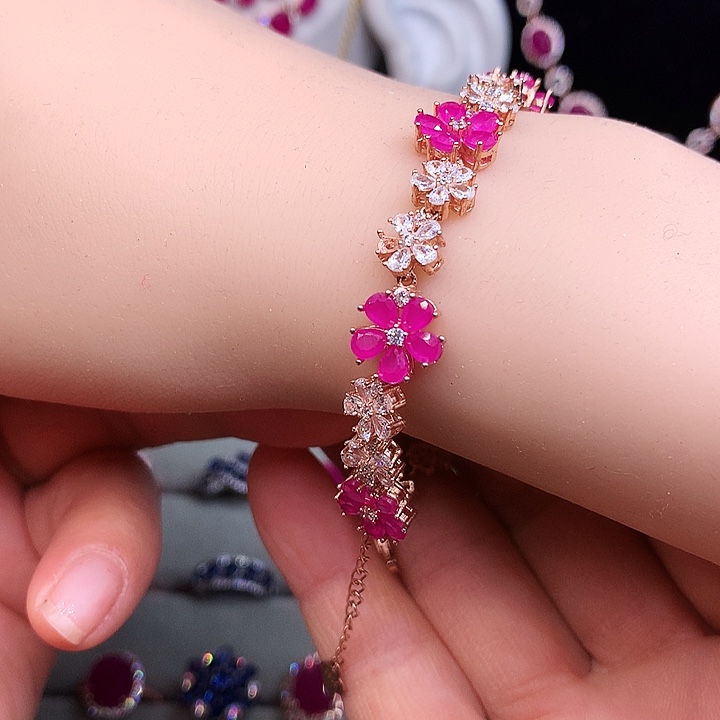 红宝石银S925镶嵌手链