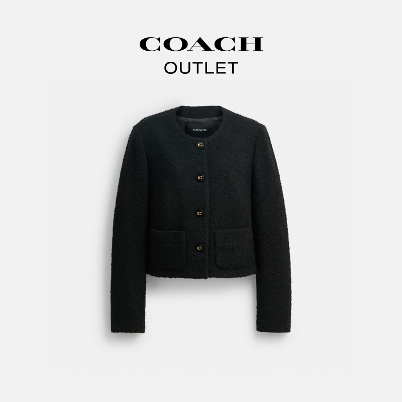 【新品】COACH/蔻驰奥莱 珠皮呢开衫夹克