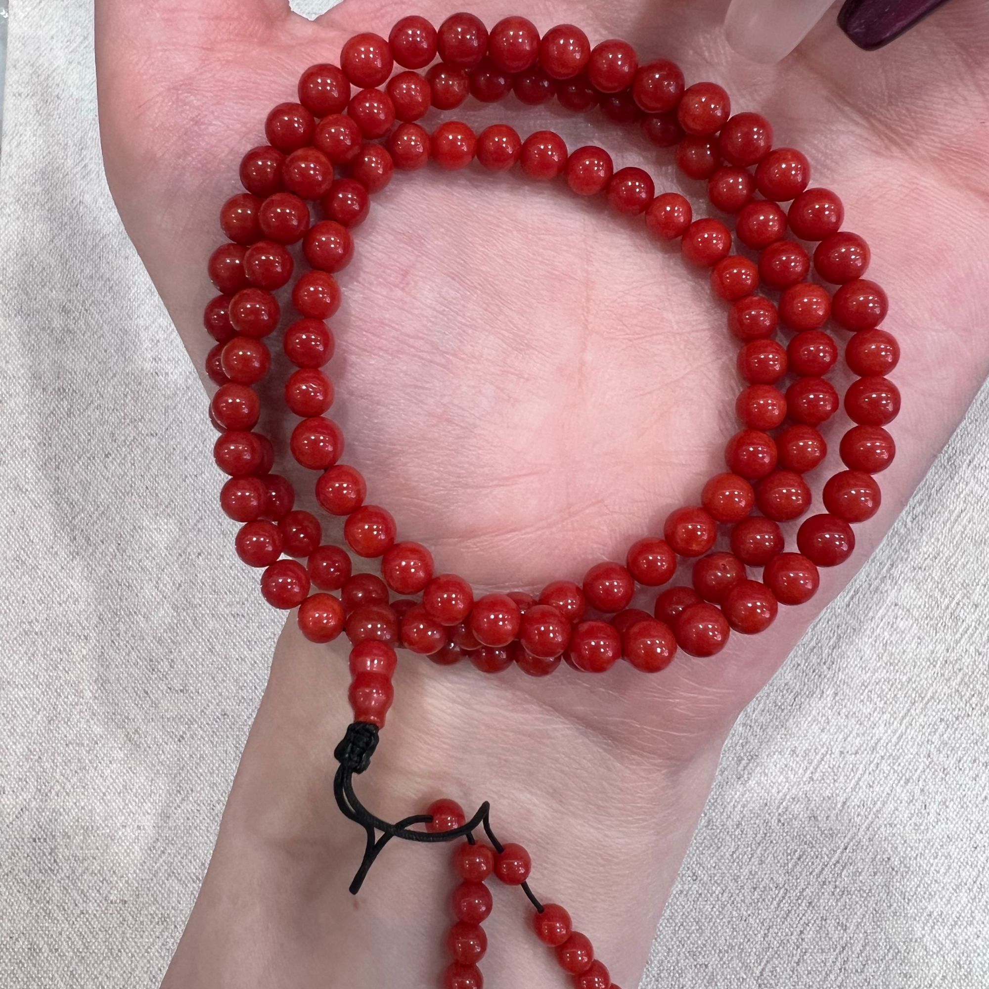 阿卡级特黑赤纯天然红珊瑚佛珠5mm左右佛珠手链