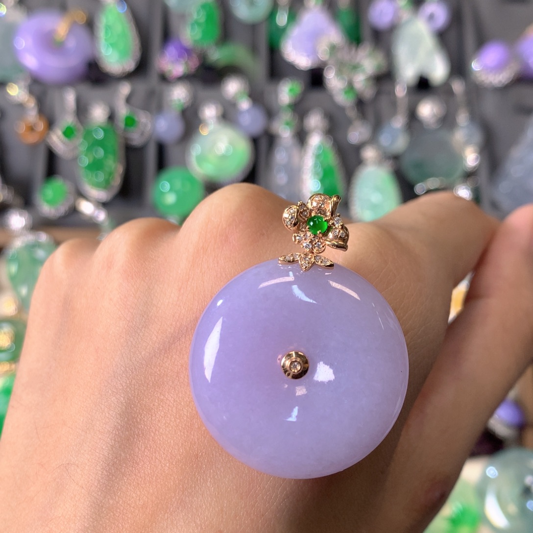 翡翠18K金镶嵌吊坠(不含链)