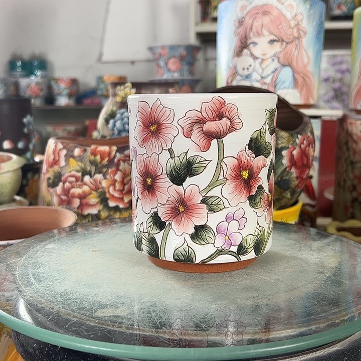 满38包邮景德镇手绘花盆