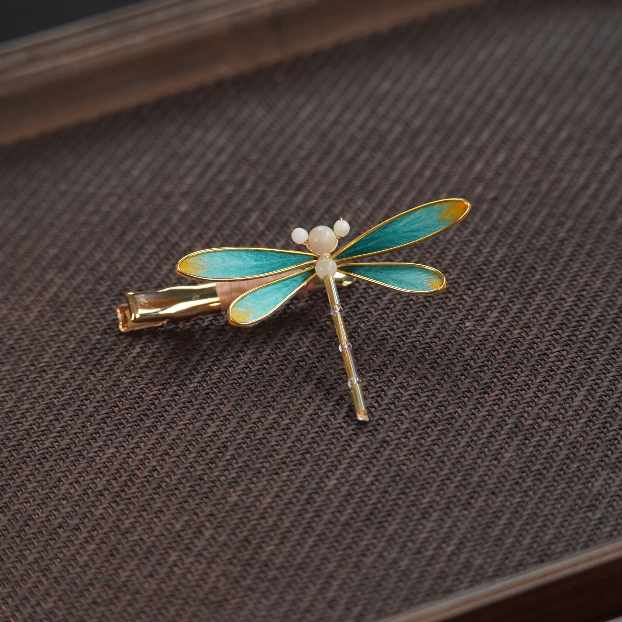 蜻蜓墨绿色 边夹非遗绒花南京绒花非遗手工简约精致素款百搭清新