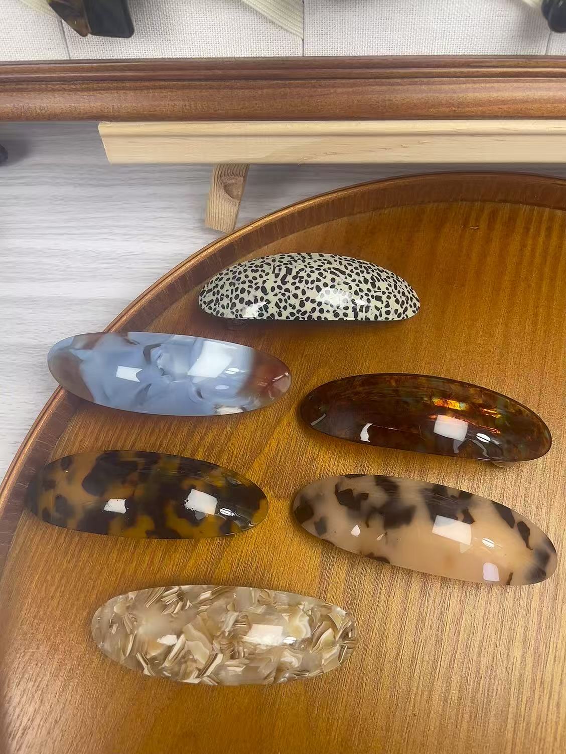 发夹法式高级气质金标马尾后脑勺椭圆弧形复古醋酸简约弹簧发卡