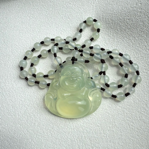 天然岫玉精品大肚佛公笑佛男女款岫玉全珠链