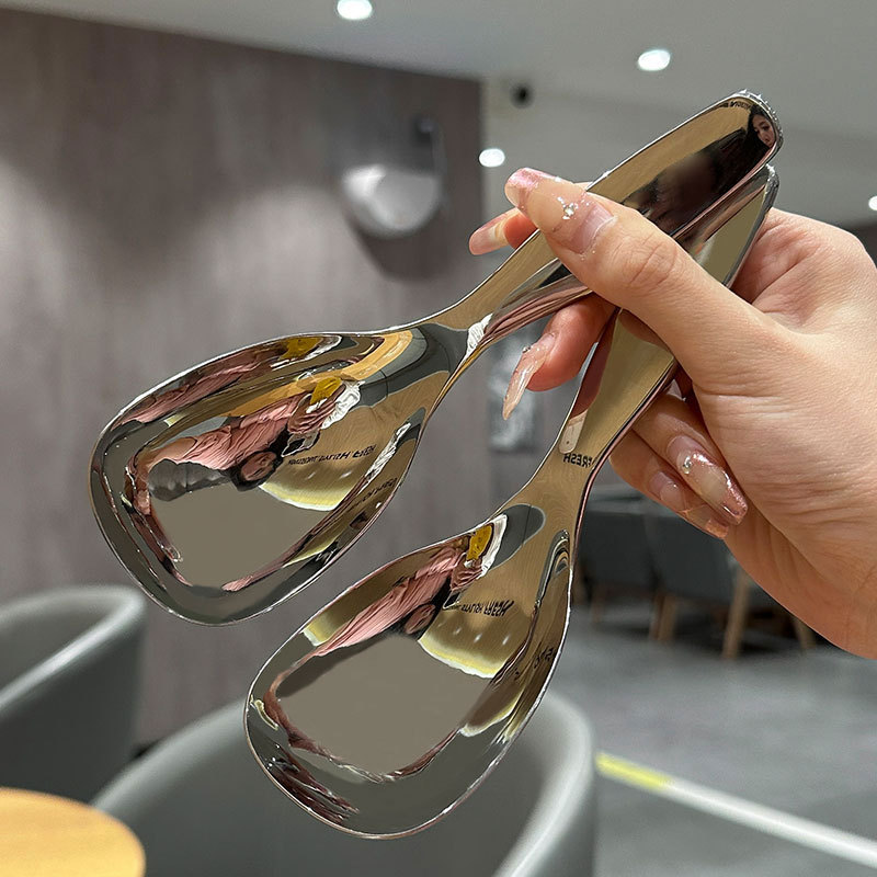 316不锈钢方头勺厨房公用分餐勺家用吃饭勺子地主勺加厚加深汤勺