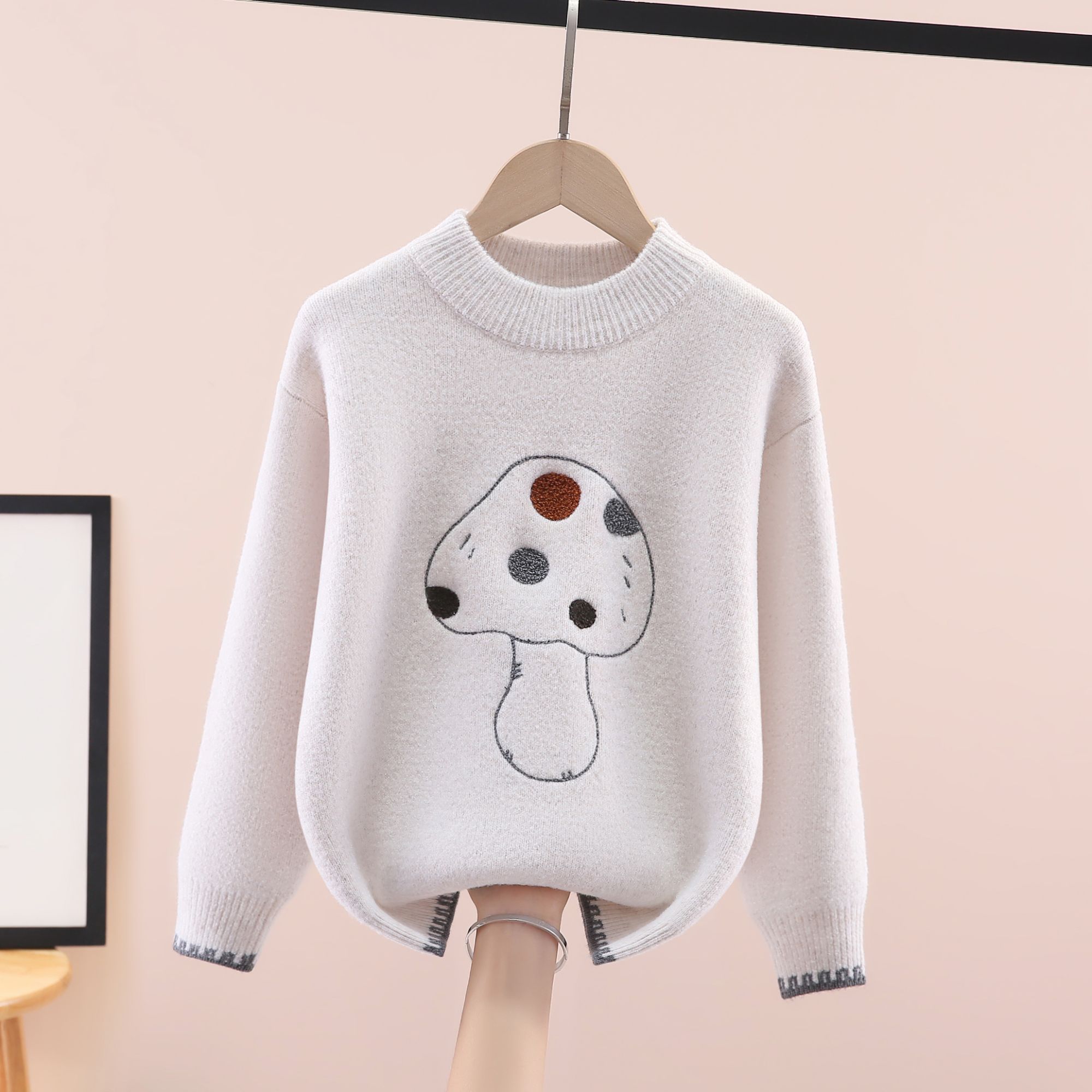 2025童装毛衣加绒加厚一体绒卡通圆领中大童男女宝6-12岁针织衫