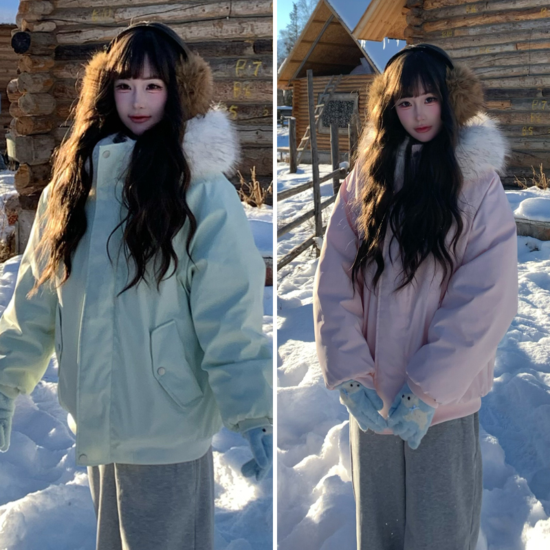  五色派克服 2025冬季加厚保暖棉衣棉服 10厘米宽大毛领外套