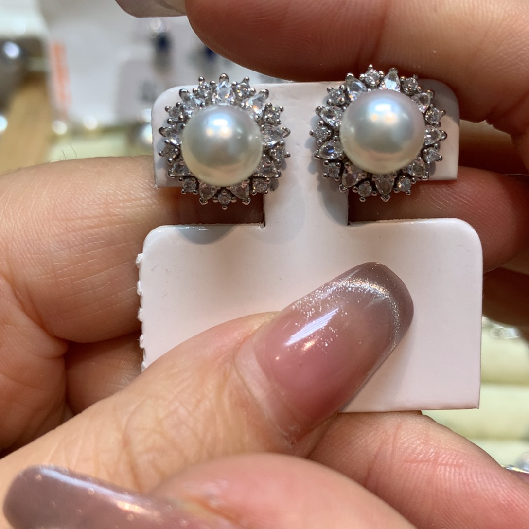 海水珍珠耳饰银S925镶嵌