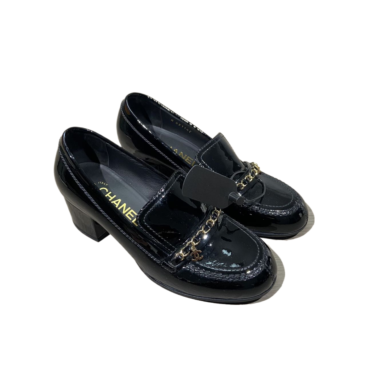 95新 Chanel/香奈儿 36码  黑色链条乐福鞋  re9317