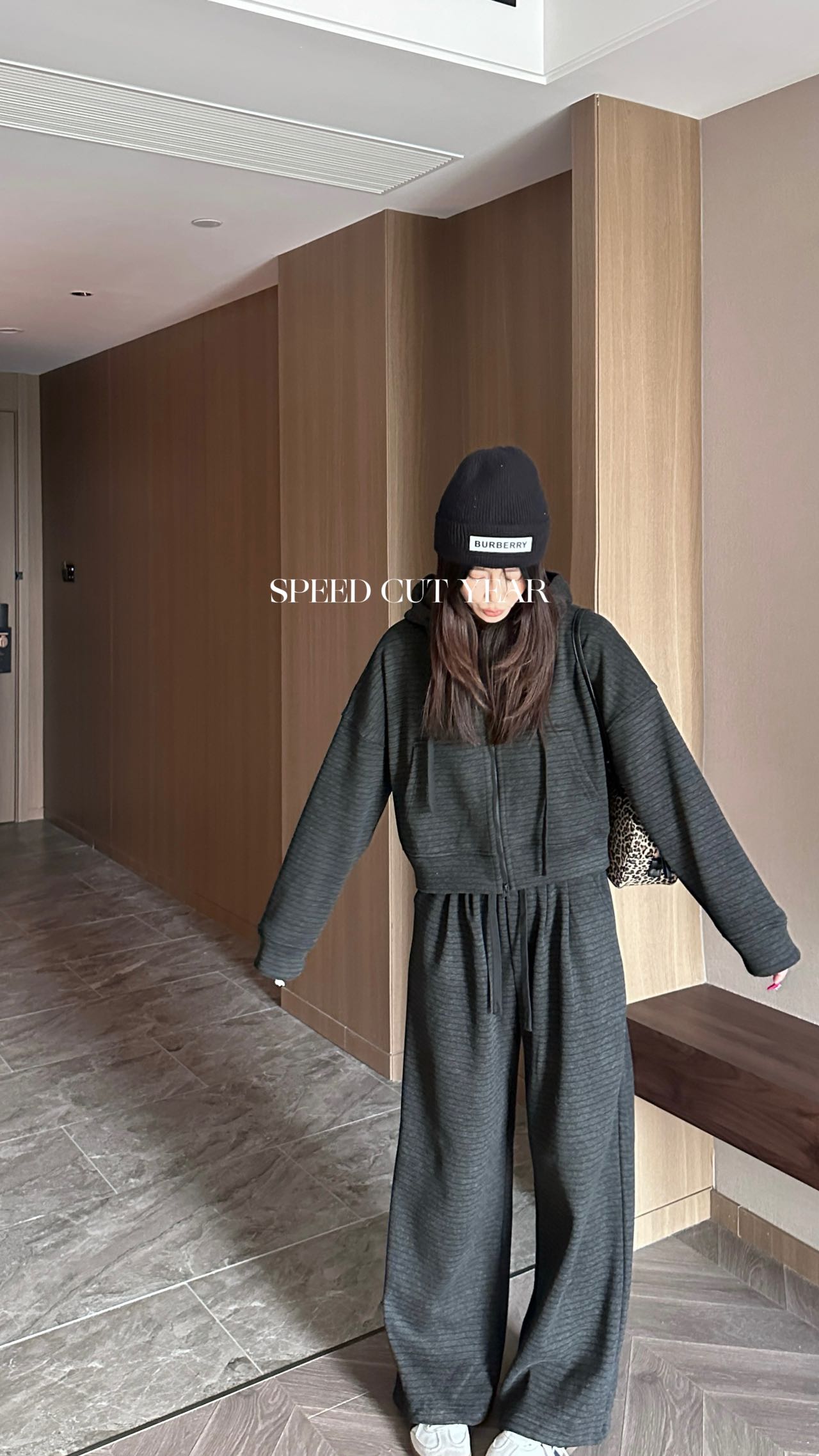 【条纹显瘦】冬季加绒条纹休闲连帽卫衣套装39621