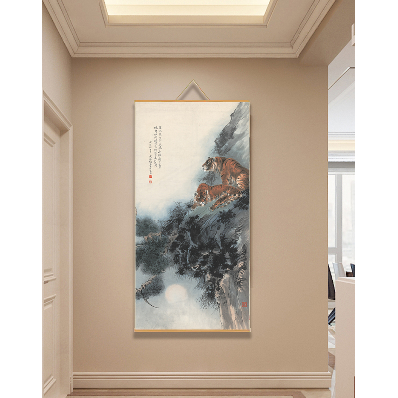 【271双虎远眺图】60x120cm现代简约挂轴装饰画办公室家居装饰画
