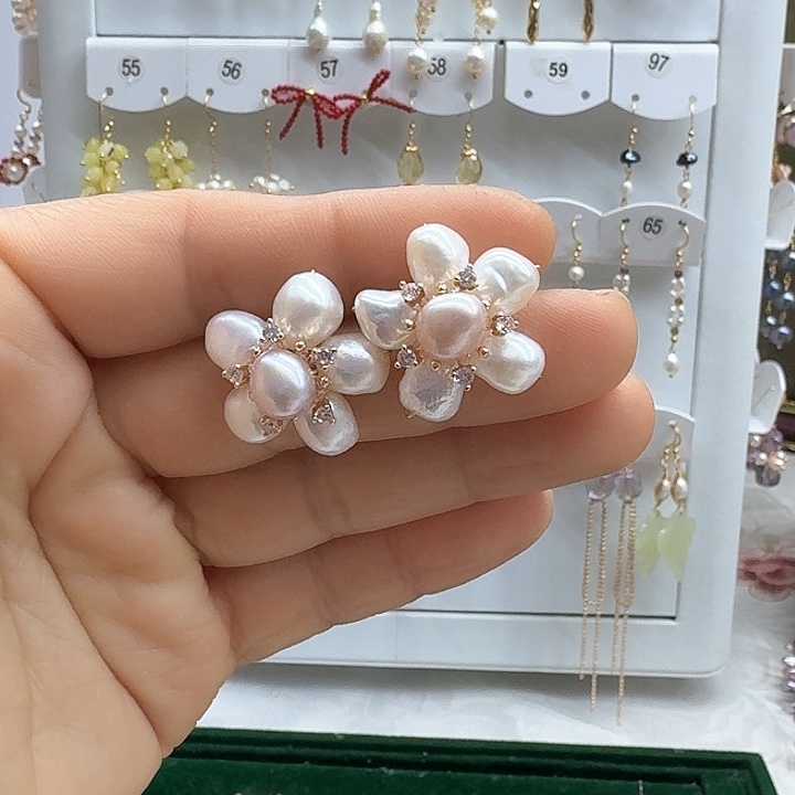 淡水珍珠耳饰银S925镶嵌慧*