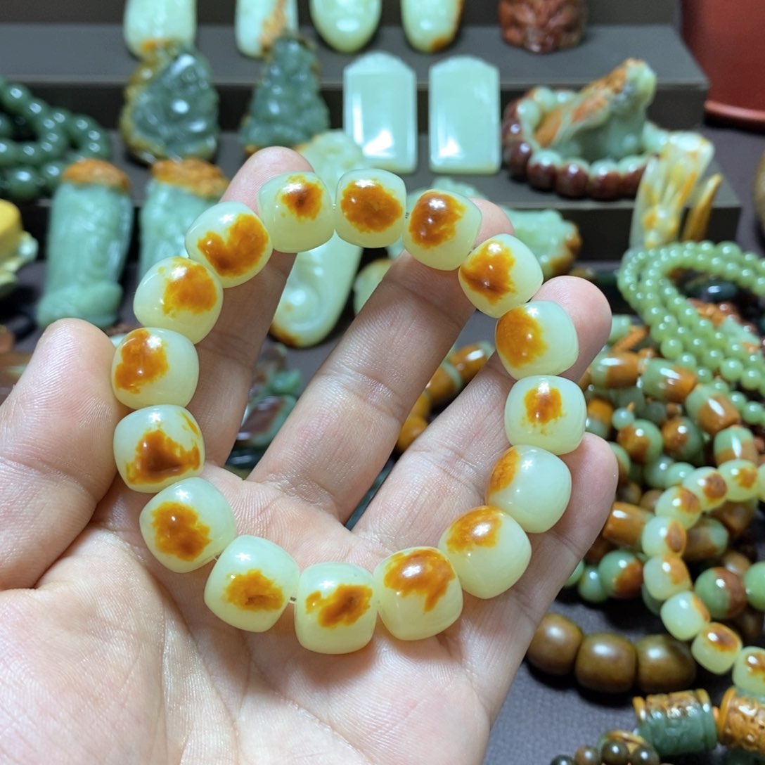 和田玉手串卡14未镶嵌洛*