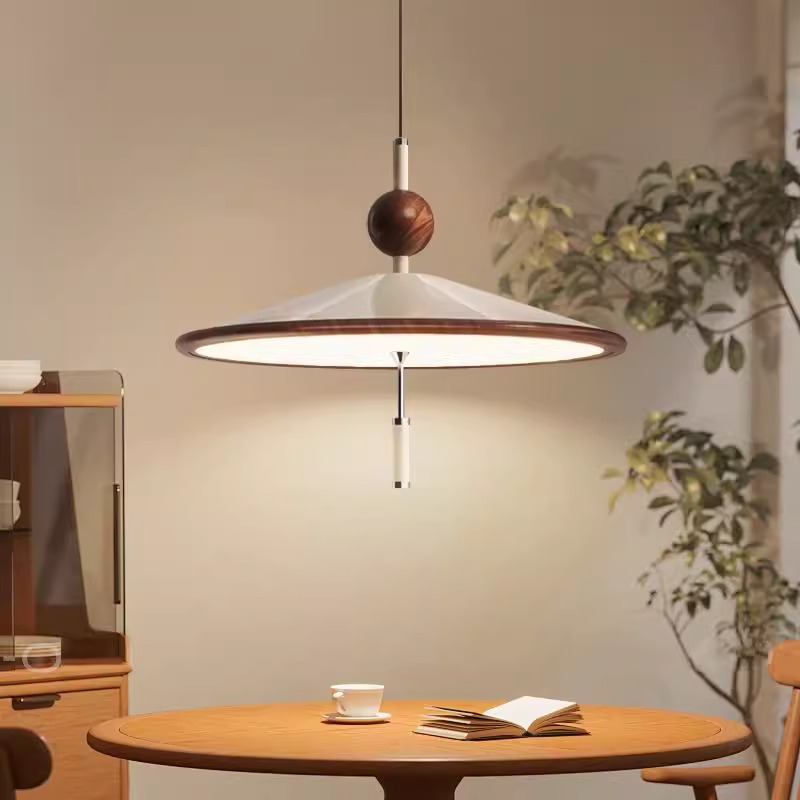 中古新中式茶室风铃吊灯原木风餐厅灯高级感房间侘寂风禅意灯具