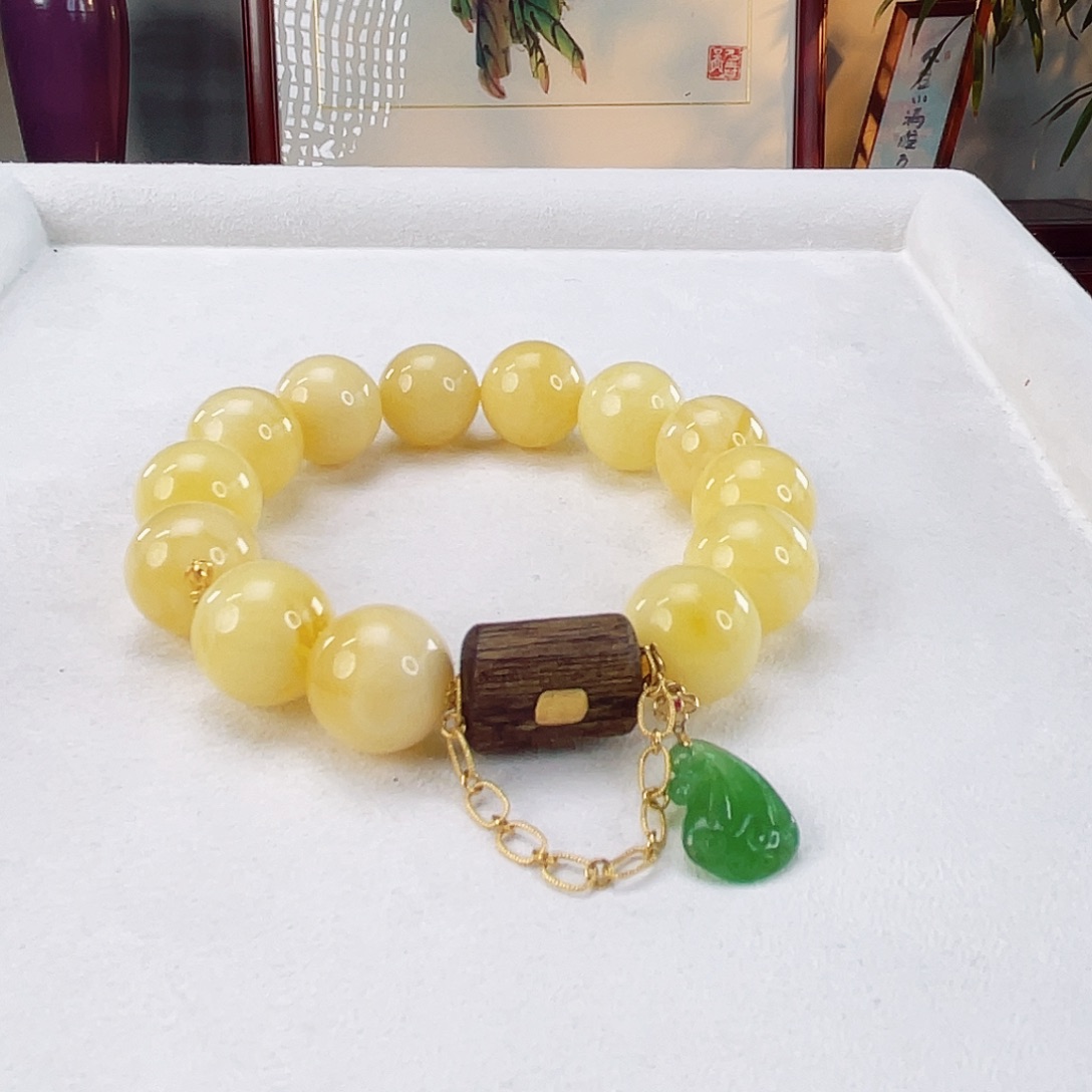 蜜蜡手链18K金镶嵌蜜蜡14.6