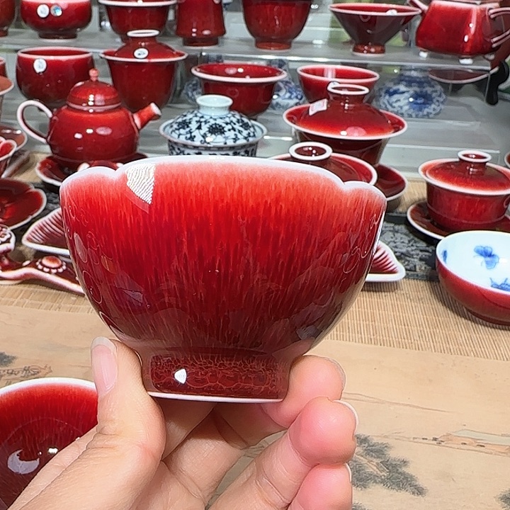 景德镇陶瓷红马坊鸡心杯