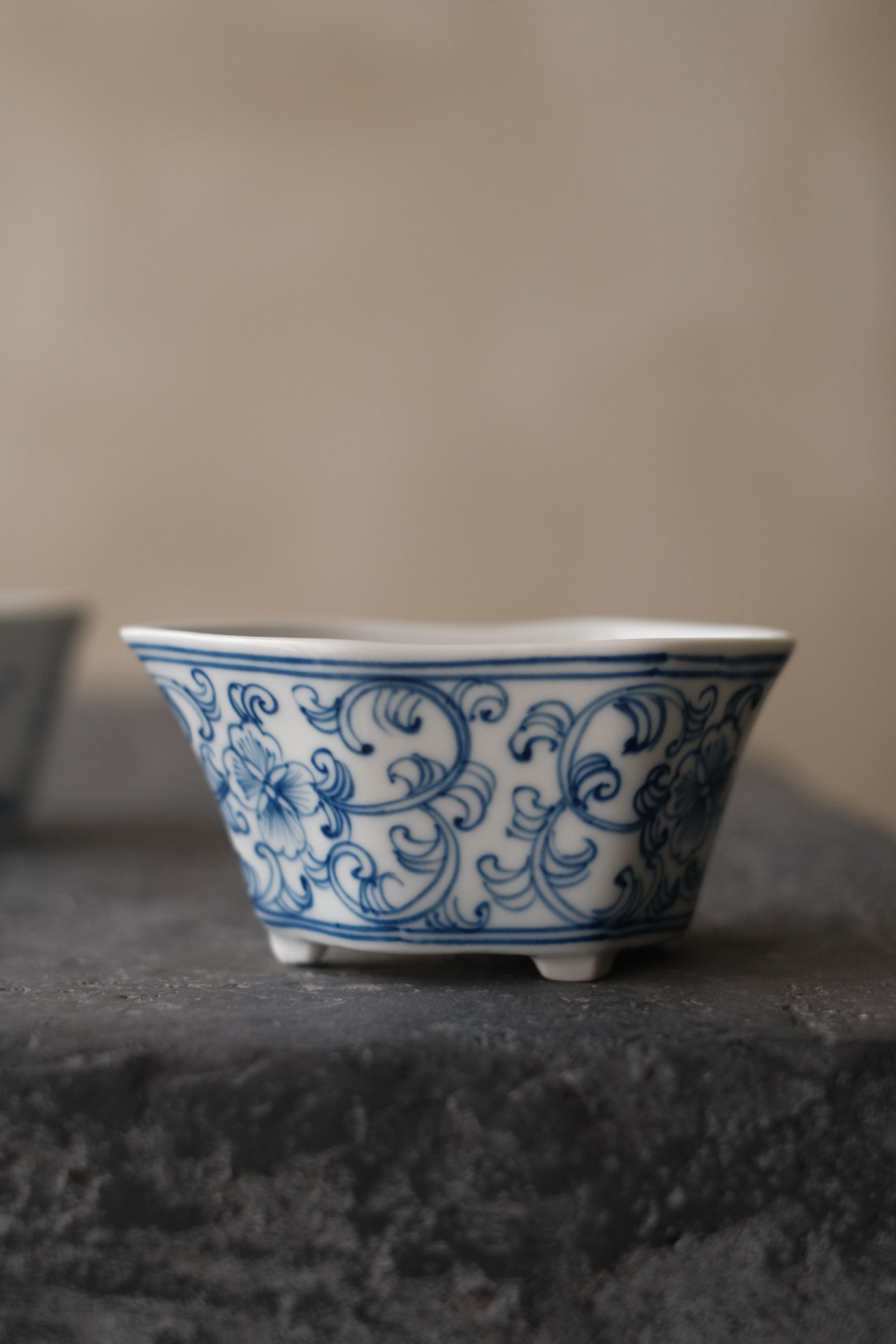 清物堂-卷草纹茶托-茶具-10*6.8-茶器-全手绘