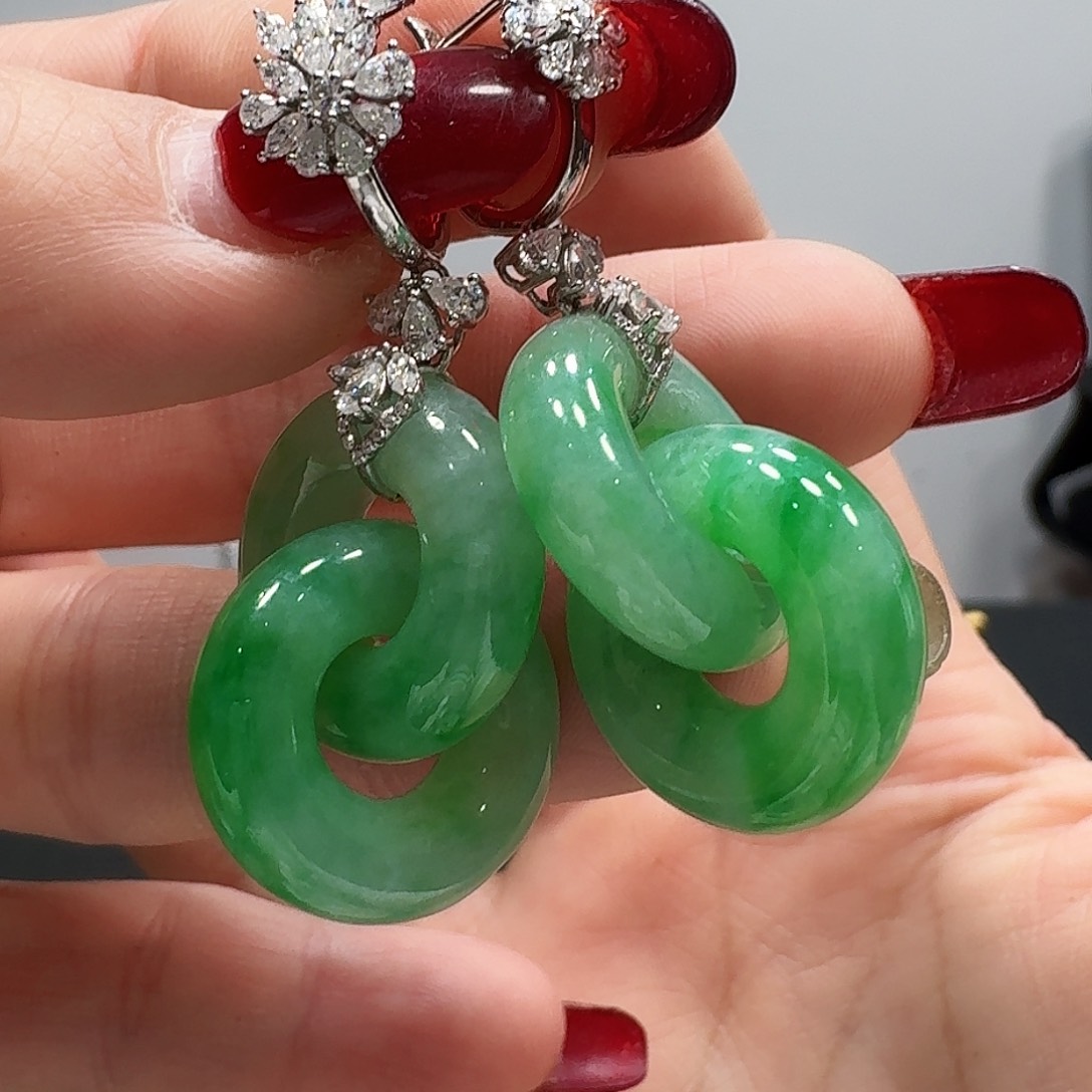 翡翠耳饰18K金镶嵌华***虎买断价