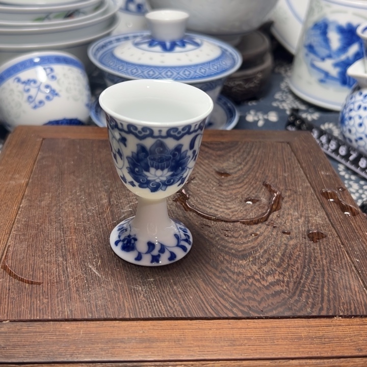 陶青花高脚酒杯30毫升