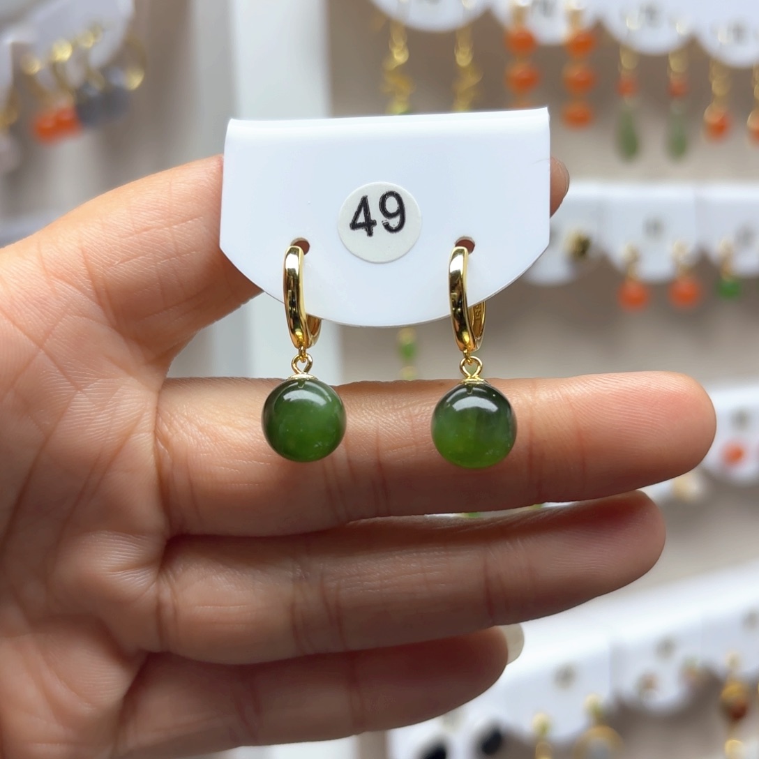 和田玉耳饰银S925镶嵌