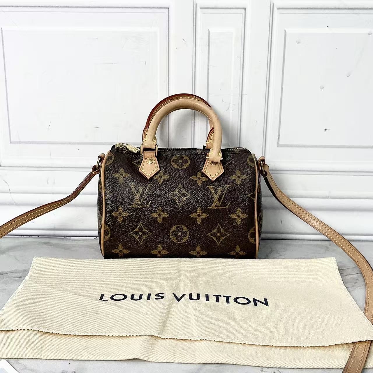 95新 LouisVuitton/路易威登 老花speedy nano斜挎包