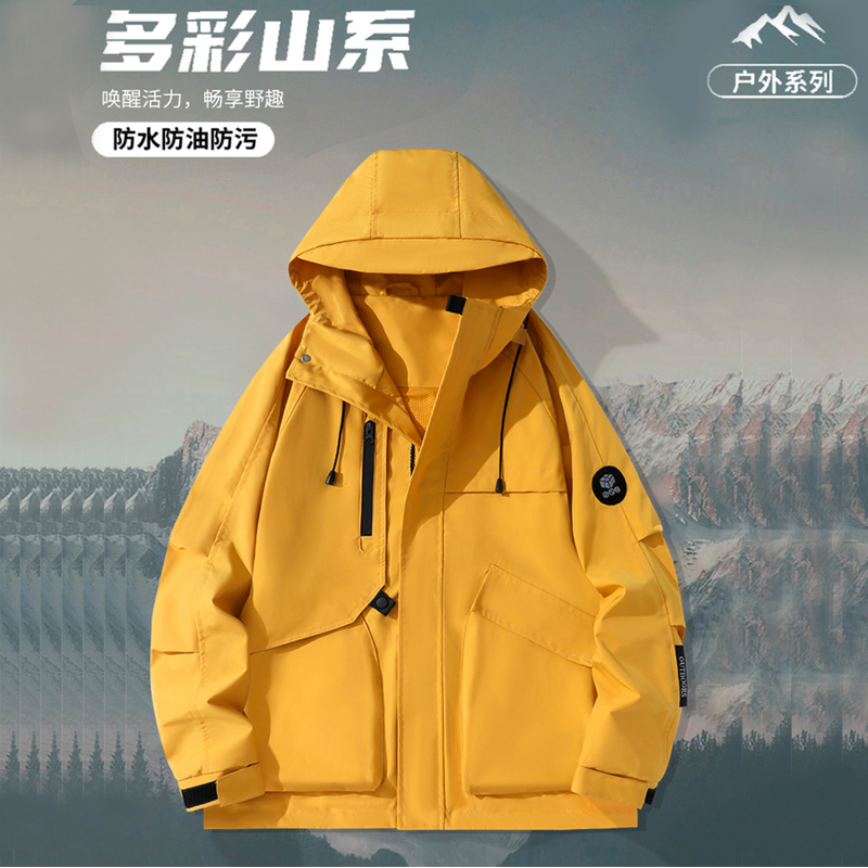 户外工装男女同款秋季连帽冲锋衣户外防风防水登夹克