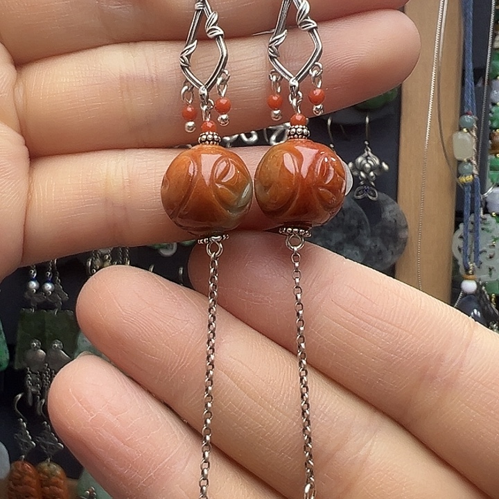 翡翠银S925镶嵌耳饰