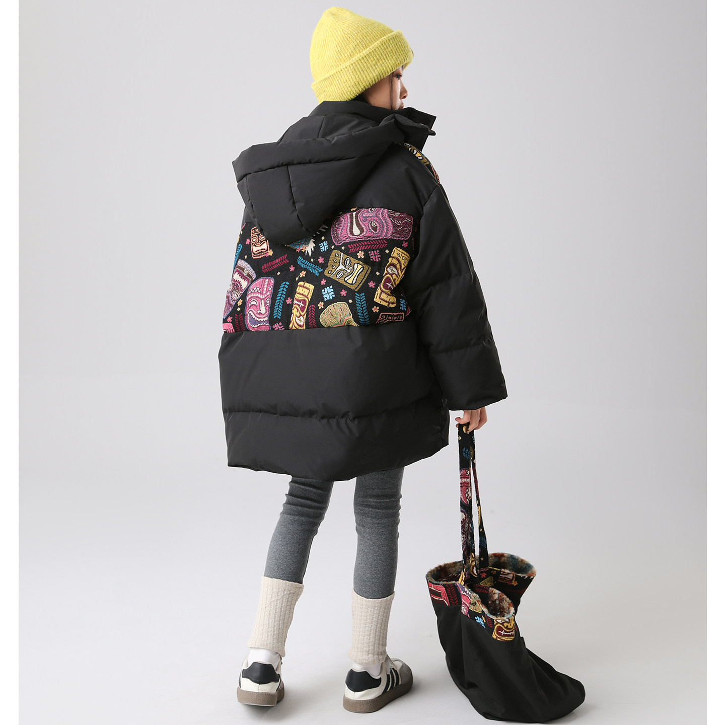 雨星雨嫣女童2025新款90白鸭绒连帽加厚面包服宽松保暖外套