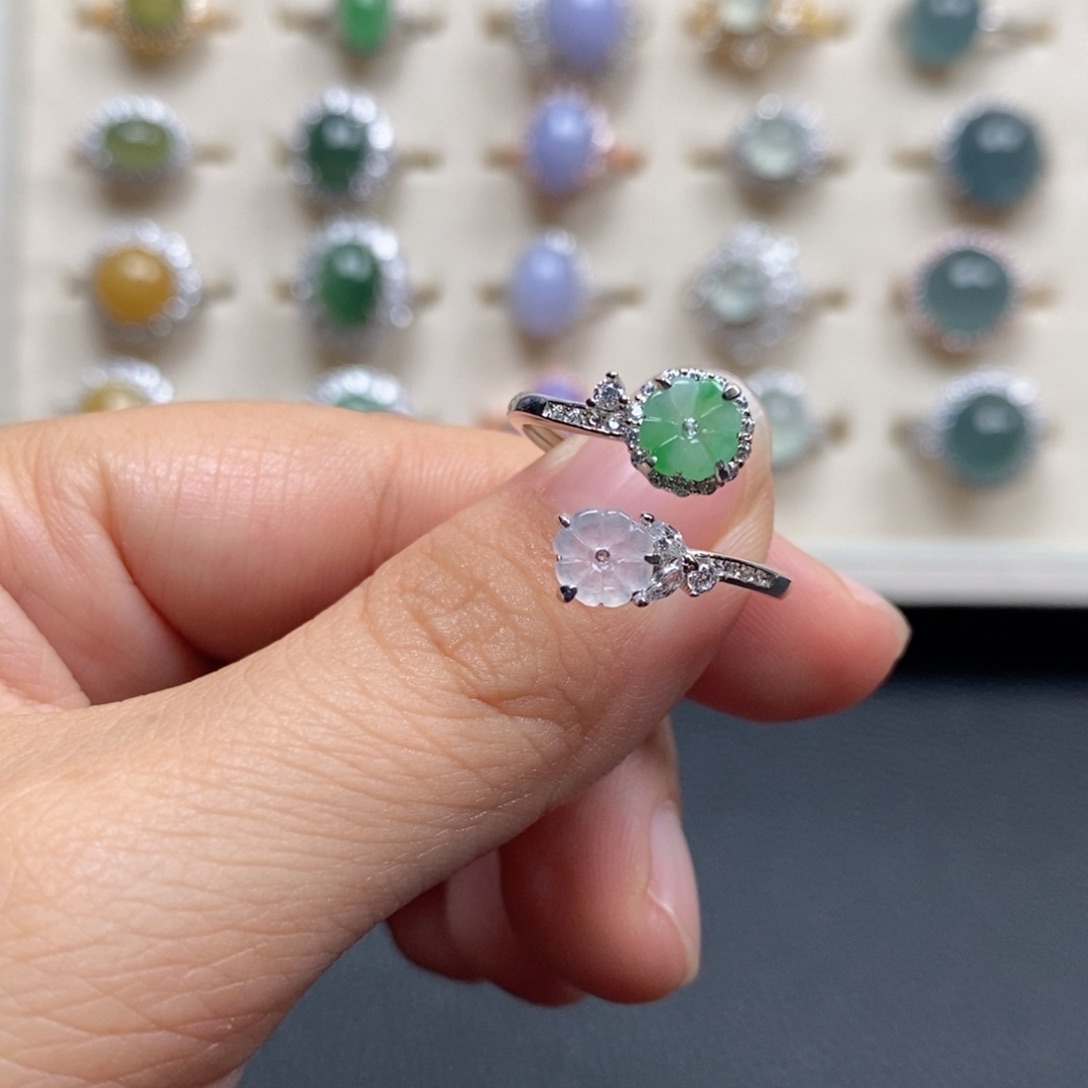 翡翠戒指银S925镶嵌戒指