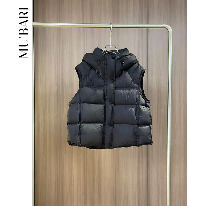 GEGE.连帽羽绒马夹安心绒高级感立领马甲外套