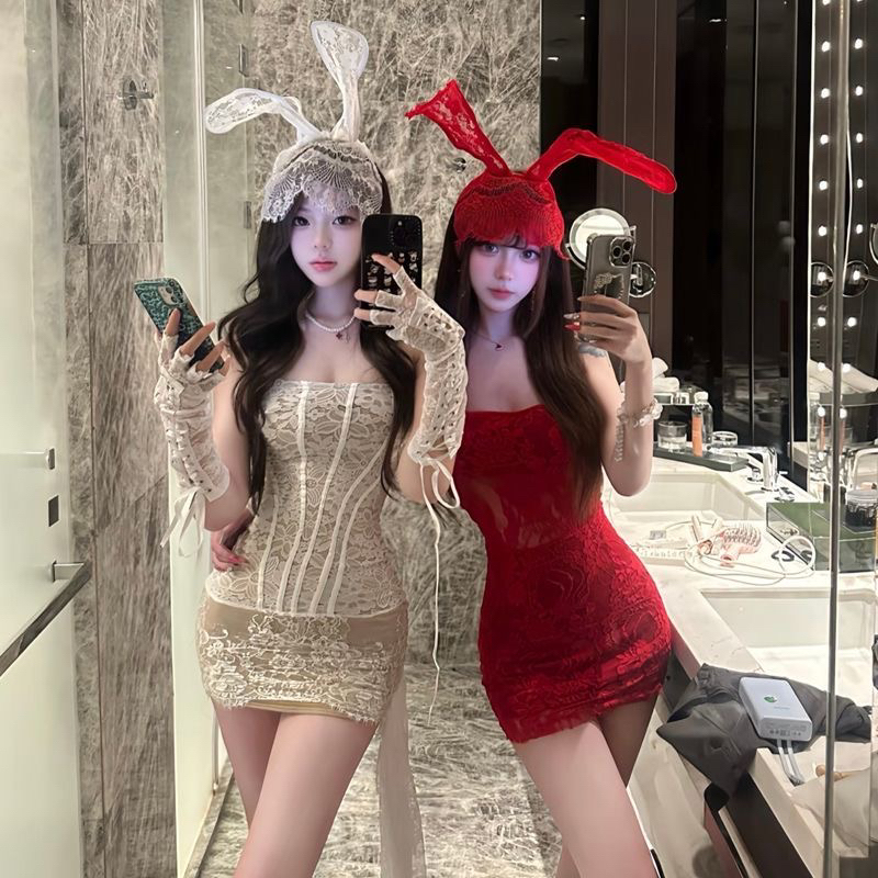 【硬糖】暗夜缪斯*蕾丝氛围感女神绑带抹胸包臀短裙氛围感连衣裙