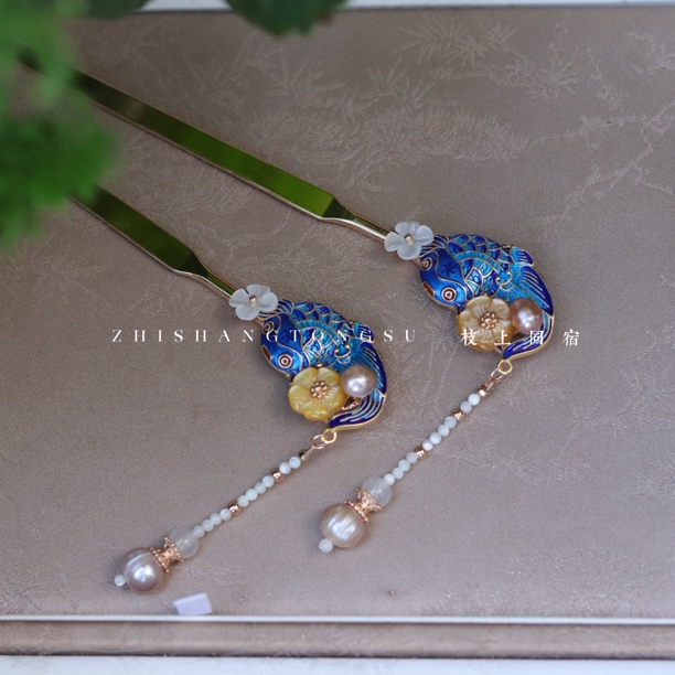 烧蓝锦鲤百搭日常通勤古典气质旗袍汉服新中式发簪一支