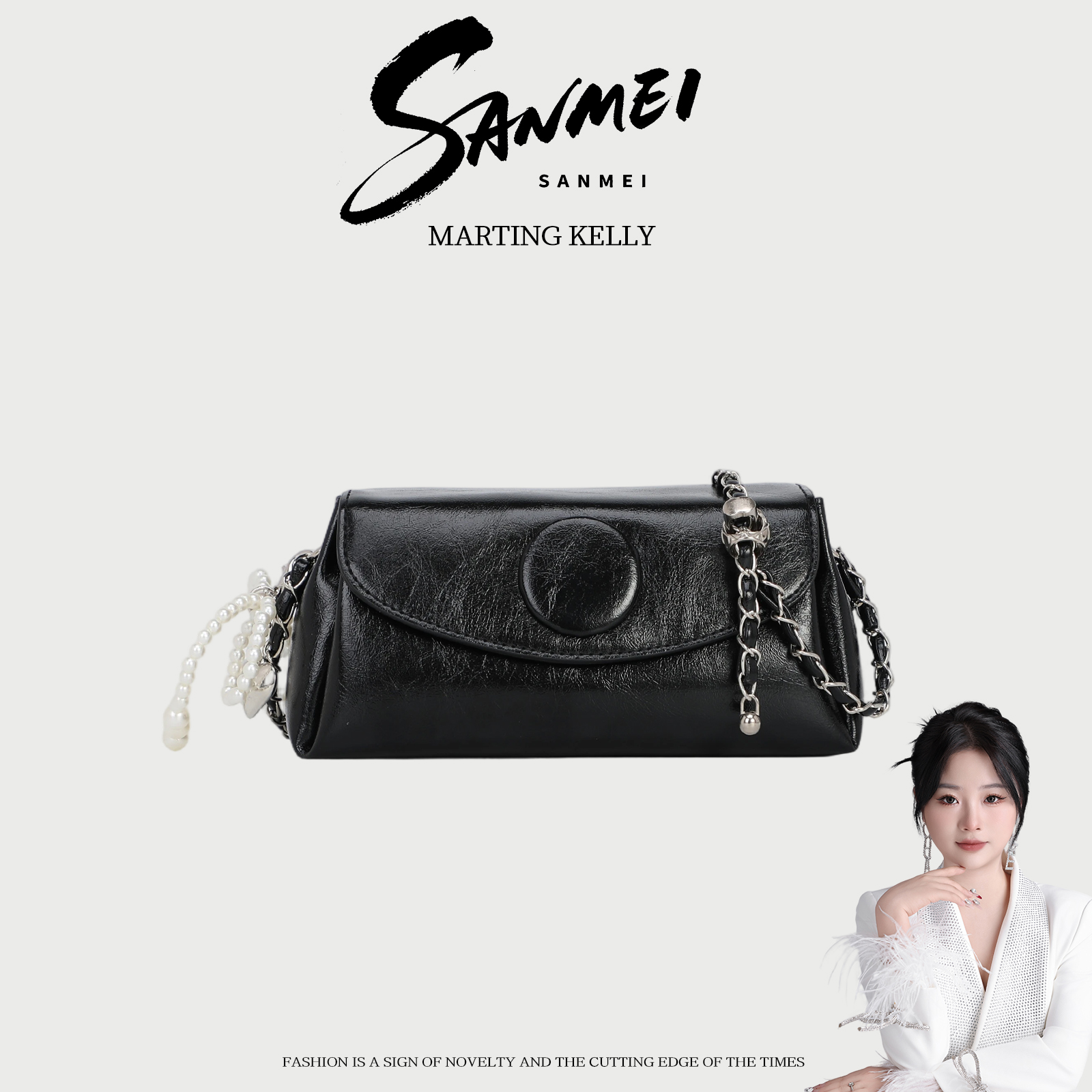 【三妹设计师款】 时尚潮流女包高级链条包斜挎包M198黑色