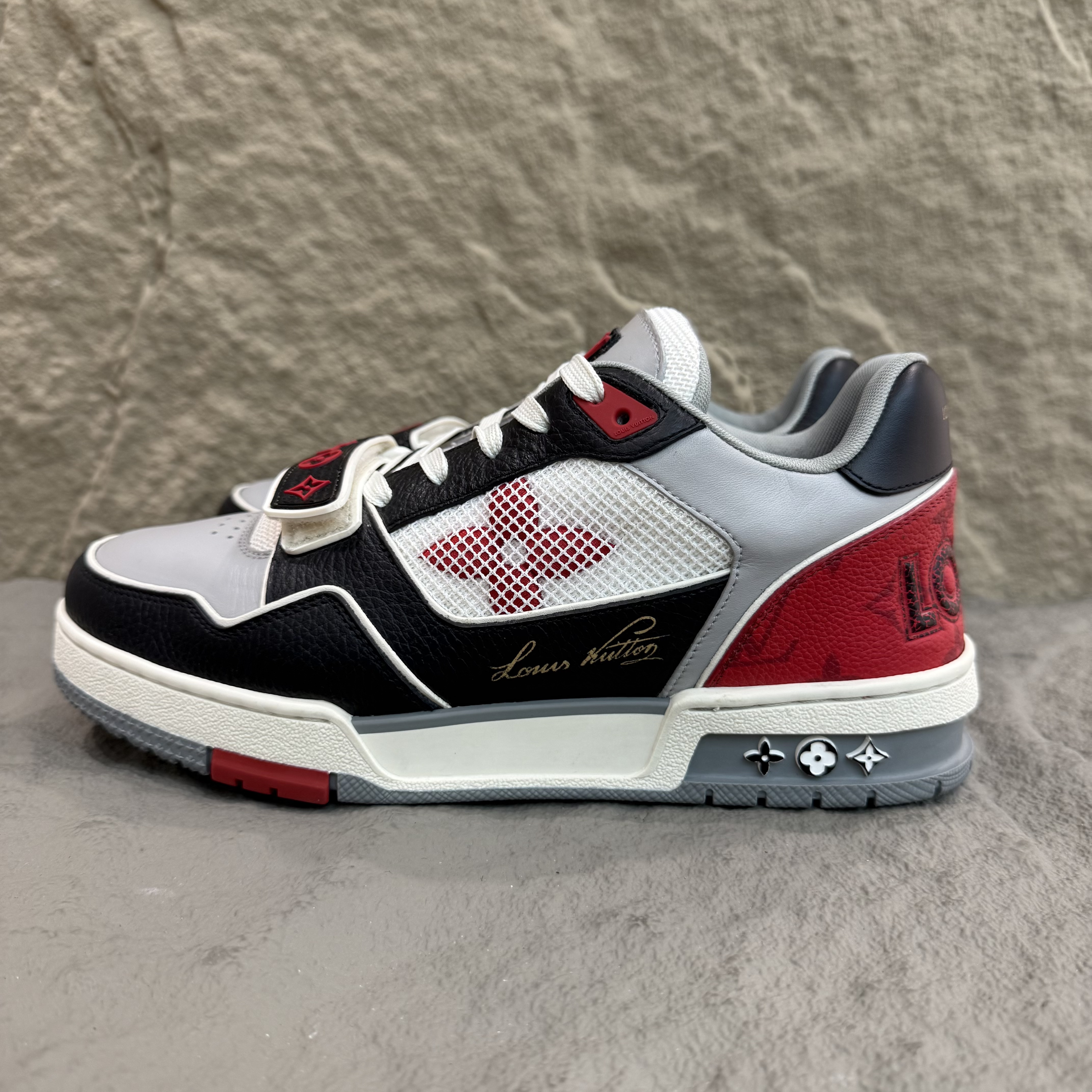 99新 LouisVuitton/路易威登 Lv Trainer黑红白魔术贴40.5码