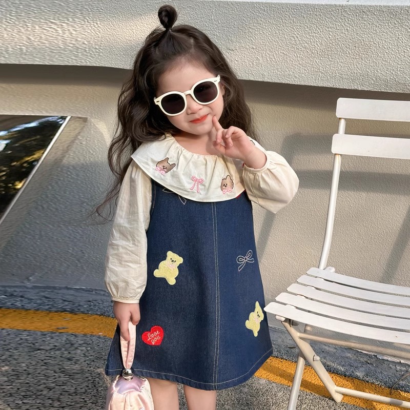 新款儿童春季童装2025时尚洋气宝宝时髦牛仔裙春装长袖两件套女童