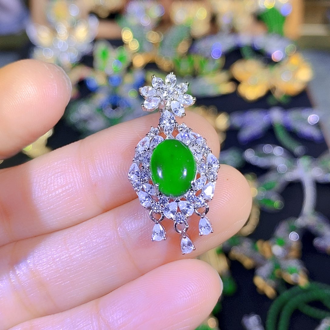 吊坠(不含链)银S925镶嵌翡翠